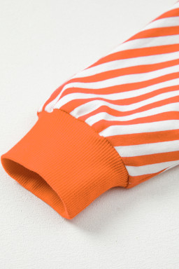 Orange Stripe Exposed Seam Drop Shoulder Long Sleeve Top