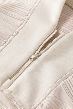 Parchment Solid Color Zipper V Neck Pullover Sweatshirt