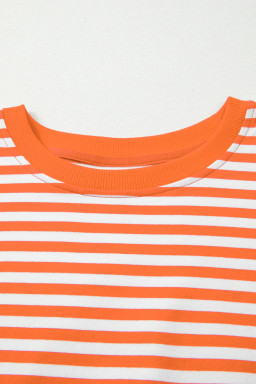Orange Stripe Exposed Seam Drop Shoulder Long Sleeve Top