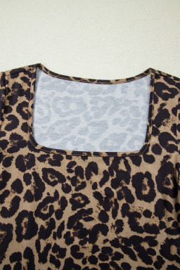 Brown Leopard Print Slim Long Sleeve T Shirt