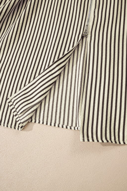 Black Striped V Neck Zip Front Cinched High Waist Midi Dress