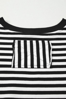 Black Stripe Exposed Seam Drop Shoulder Casual Pullover Top