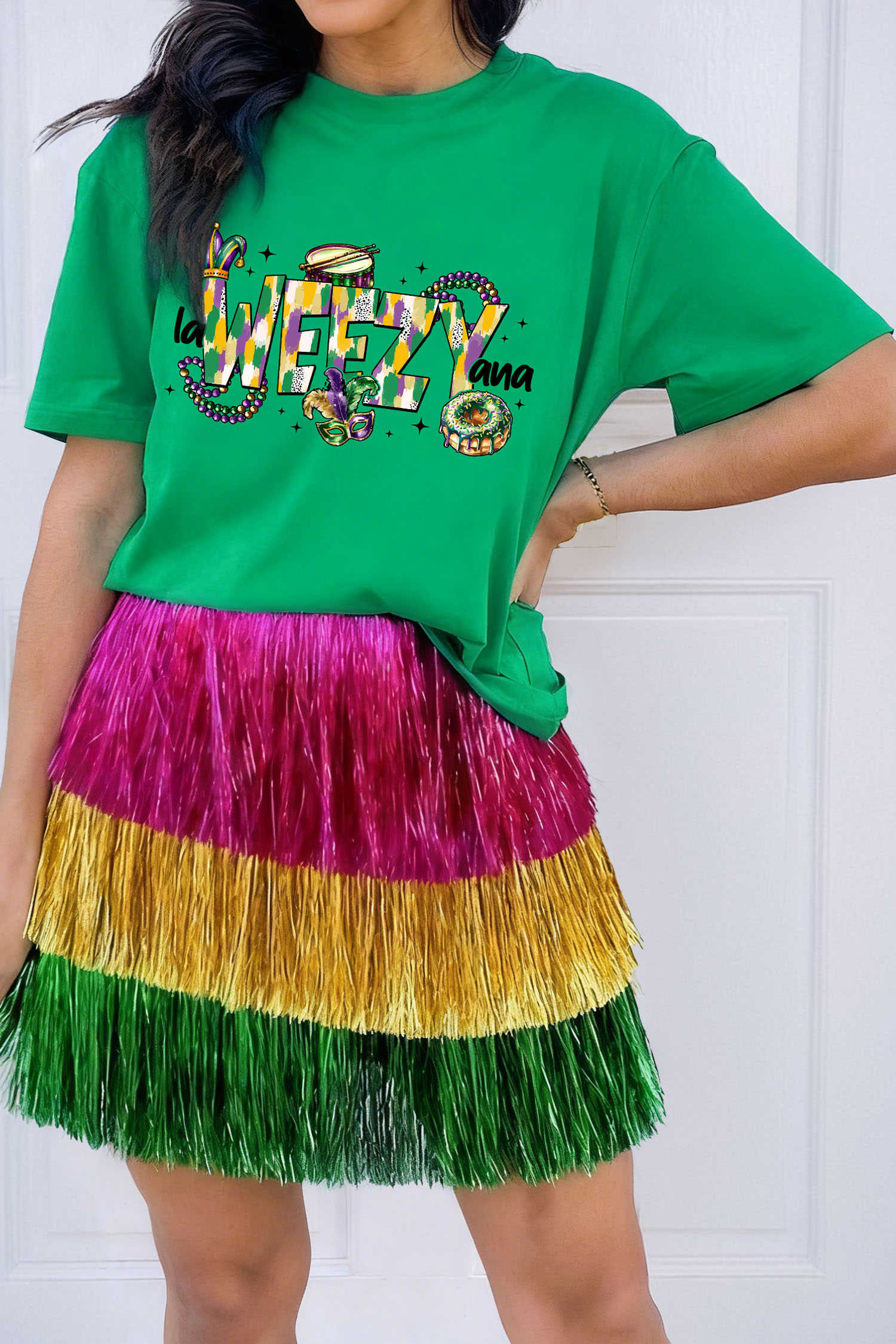 Bright Green WEEZY Graphic Festive Holiday Mardi Gras T Shirt
