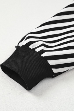 Black Stripe Exposed Seam Drop Shoulder Casual Pullover Top