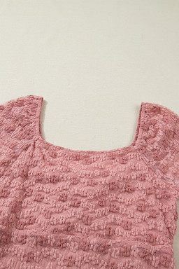 Peach Blossom Drawstring Knot Detail Floral Lace Blouse