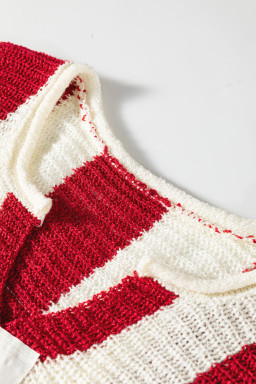 Red Stripe Colorblock V Neck Bracelet Sleeve Sweater