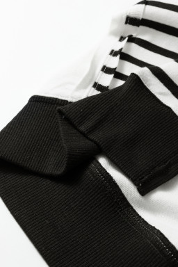 Black Stripe Sleeve Patchwork Casual Knit Top