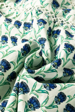 Green Floral Print Lace Detail Ruffle Trim Long Sleeve Blouse