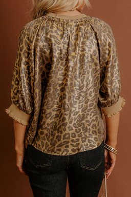 Gold  Half Sleeve Metallic Leopard Print Blouse