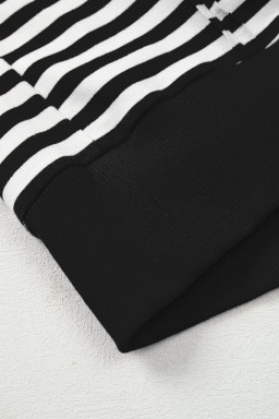 Black Stripe Exposed Seam Drop Shoulder Casual Pullover Top