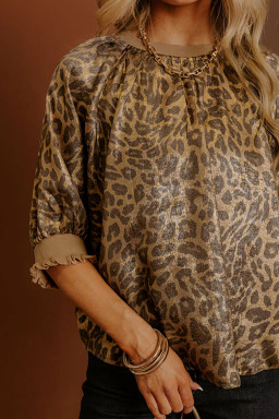 Gold  Half Sleeve Metallic Leopard Print Blouse