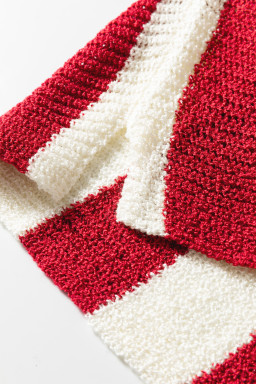 Red Stripe Colorblock V Neck Bracelet Sleeve Sweater