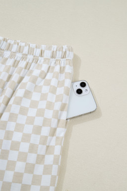 Khaki Checkered Print Half Sleeve Tee 2pcs Lounge Pant Set