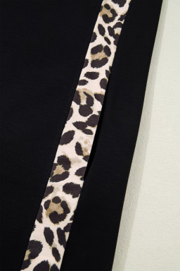 Black Plus Size Leopard Print Patchwork Shift T Shirt Dress with Pockets