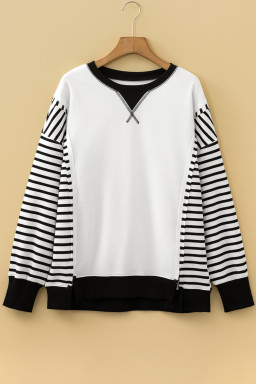Black Stripe Sleeve Patchwork Casual Knit Top