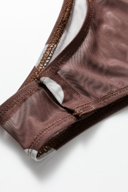 Brown Vintage Polka Dot Print Mesh Long Sleeve Bodysuit