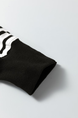 Black Stripe Sleeve Patchwork Casual Knit Top