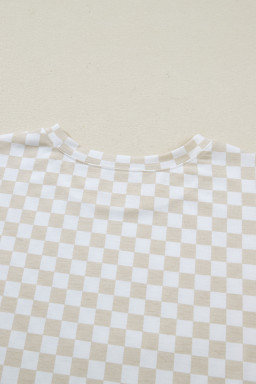 Khaki Checkered Print Half Sleeve Tee 2pcs Lounge Pant Set