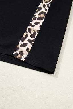 Black Plus Size Leopard Print Patchwork Shift T Shirt Dress with Pockets