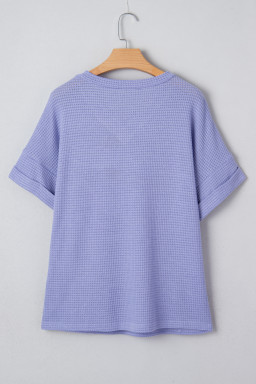 Wisteria Waffle V Neck Short Sleeve Knit Top