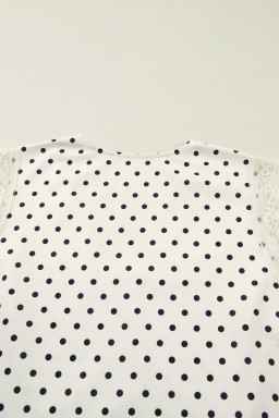 Apricot Plus Size Polka Dot Print Lace Trim V Neck Sleeveless Top