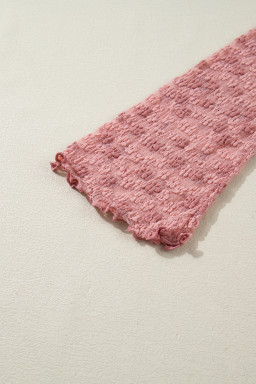 Peach Blossom Drawstring Knot Detail Floral Lace Blouse