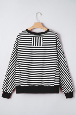 Black Stripe Exposed Seam Drop Shoulder Casual Pullover Top