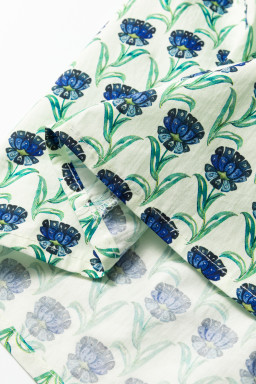 Green Floral Print Lace Detail Ruffle Trim Long Sleeve Blouse