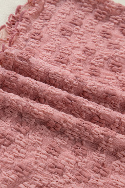 Peach Blossom Drawstring Knot Detail Floral Lace Blouse