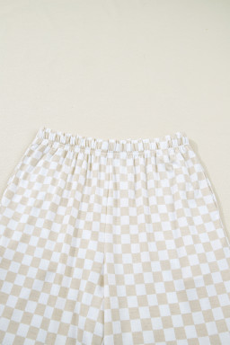 Khaki Checkered Print Half Sleeve Tee 2pcs Lounge Pant Set