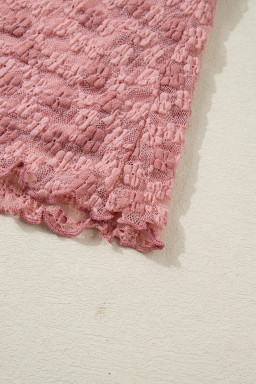 Peach Blossom Drawstring Knot Detail Floral Lace Blouse