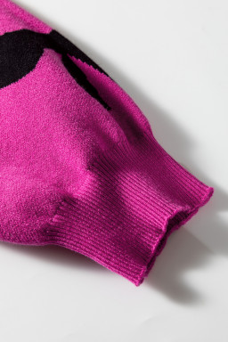 Bright Pink Pearl Embellished Bow Pattern Loose Sweater