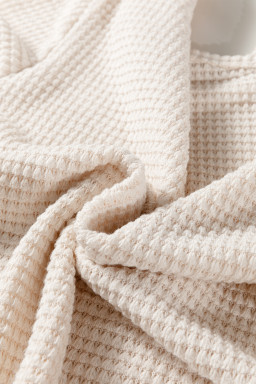 Jet Stream Solid Color Textured Knit Asymmetric Shoulder Long Sleeve Top