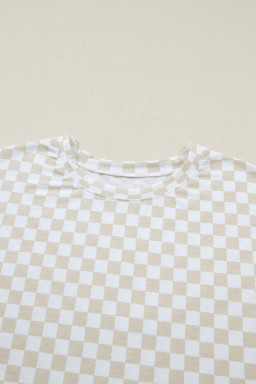 Khaki Checkered Print Half Sleeve Tee 2pcs Lounge Pant Set