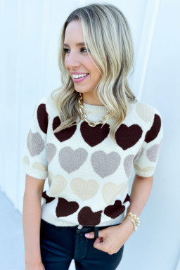 White Valentine Heart Short Sleeve Sweater