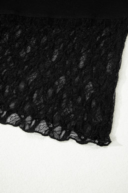 Black Asymmetric Panels Sheer Floral Lace Patchwork Long Sleeve Top