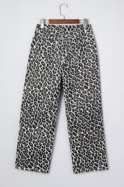 Black Leopard Print Barrel Jeans