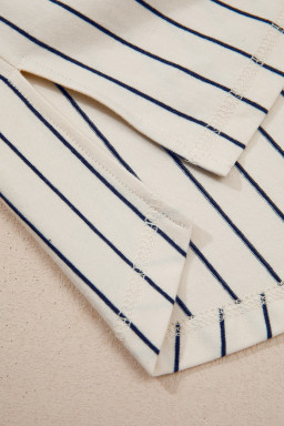 Blue Stripe 88 LOS ANGEL Graphic Lace Patchwork Faux Two Piece V Neck Top