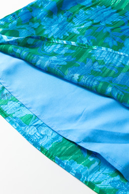 Green Floral Print Ruffled Sleeve Summer Blouse