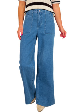 Dusk Blue Retro Washed Patch Pocket Stretchy Jeans
