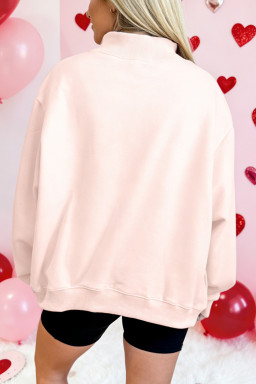 Apricot Pink Valentines Day Love LUCIE MAX Puffy Letter Print Mock Neck Sweatshirt