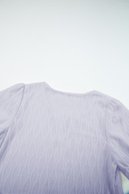 Lilac Solid Color Textured Notched Neck Puff Sleeve Blouse