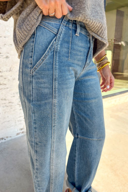 Sky Blue Medium Wash Cuffed Barrel Jeans