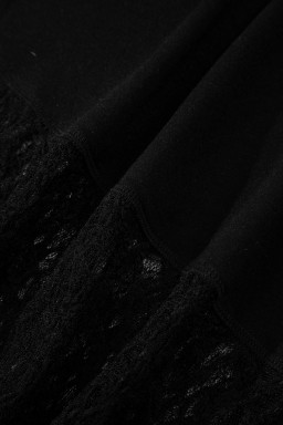 Black Asymmetric Panels Sheer Floral Lace Patchwork Long Sleeve Top