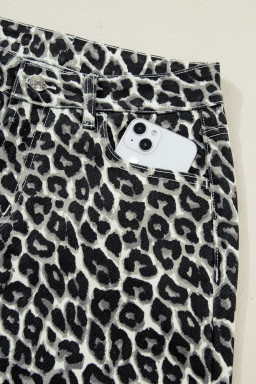 Black Leopard Print Barrel Jeans