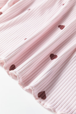 Light Pink Valentine Heart Shape Print Ribbed Knit Short Lounge Set