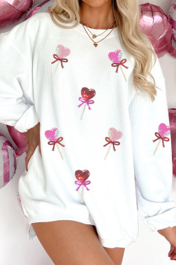 White Heart Lollipop Sequin Pattern Valentine Sweatshirt
