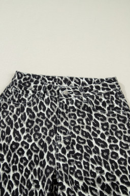Black Leopard Print Barrel Jeans