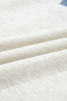 Light Grey Denim Patchwork Buttoned Polo Collar Long Sleeve Top