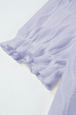 Lilac Solid Color Textured Notched Neck Puff Sleeve Blouse